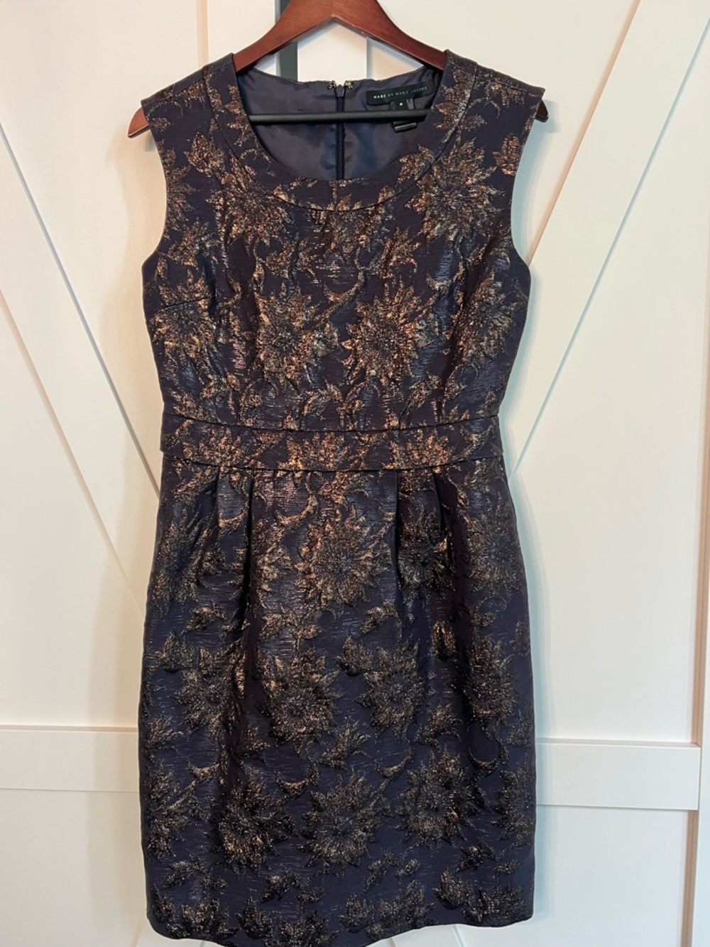 Marc by Marc Jacobs Purple Sheath Dress with a Gilded Floral Jacquard Print